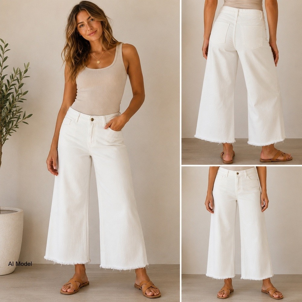 Coastal Wide Leg Pants Size 31 White Raw Hem High Rise Summer Billabong